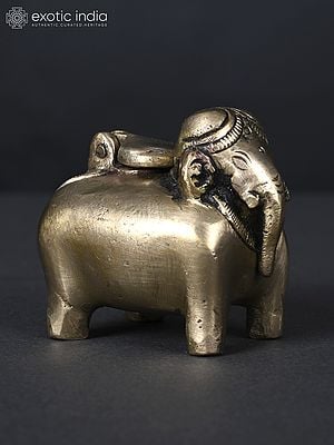 3" Small Elephant Design Ink Pot in Brass