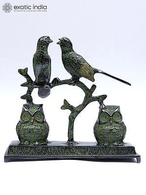 9" Owl and Sparrow Couples | Decorative Brass Statue