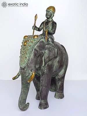 16" Elephant with Mahout | Brass Statue | Table Decor