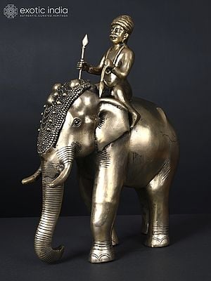 16" Elephant with Mahout | Brass Statue | Table Decor
