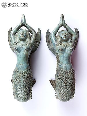 12" Stylized Pair of Mermaid Design Door Handles | From Indonesia
