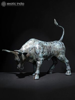 19" Angry Bull | Home Decor | Balinese Brass Statue
