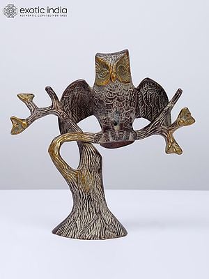 7" Owl Seated on Tree Branch | Decorative Brass Statue