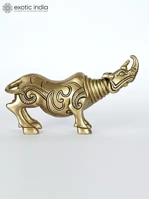 7" Rhinoceros Statue in Brass | Table Decor