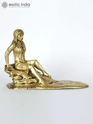 9" Lady Seated on Cliff | Brass Statue | Table Decor