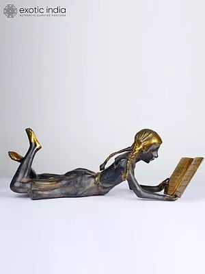 24" Book Reading Girl | Brass Statue | Home Decor