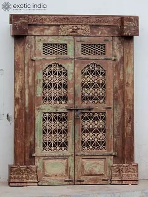 84" Large Handcarved Traditional Wood Door With Designer Top And Frame | Wood Door