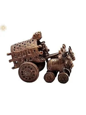 3.5" Vintage Bull Cart | Bull With Cart Handmade Brass Casting | Table Decor | Bress Sculpture | Made In India
