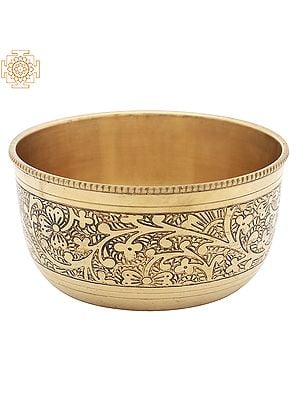 3.5" Brass Bowl With Floral Design | Brass Bowl | Handmade | Made In India