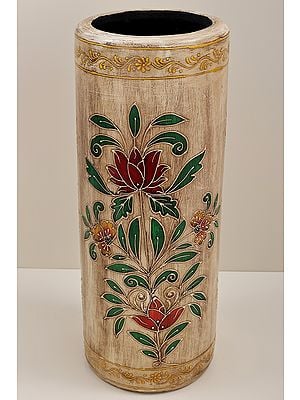 21" Hand Painted Flower Planter with Floral Design | Mango Wood | Handmade | Made in India