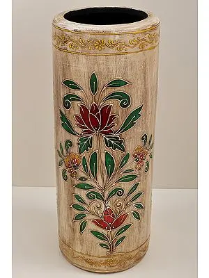 21" Hand Painted Flower Planter with Floral Design | Mango Wood | Handmade | Made In India