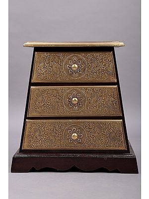 18" Pyramid Shape Three Drawer with Brass Fitting | Handmade Wooden Drawer | Made in India