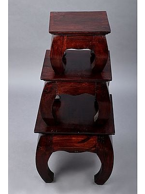 Set of 3 Wooden Stools | Handmade Mando Wood Stool | Made in India