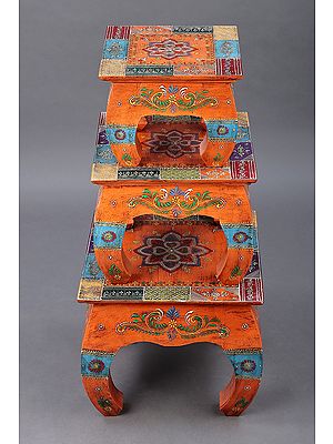 Set of 3 Wooden Stools | Handmade Mando Wood Stool | Made in India