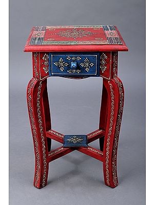 17" Decorative Hand Painted Wooden Stool | Wooden Sitting Table | Handmade | Made In India