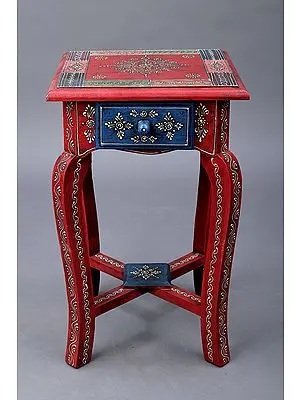 17" Decorative Hand Painted Wooden Stool | Wooden Sitting Table | Handmade | Made In India