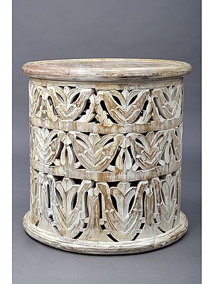 17" Large Wooden Lattice Chowki (Pedestal ) | Wood Pedestal | Handmade | Made In India