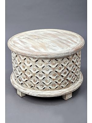 11" Medium Wooden Lattice Chowki | Handmade Mango Wood Pedestal | Made in India