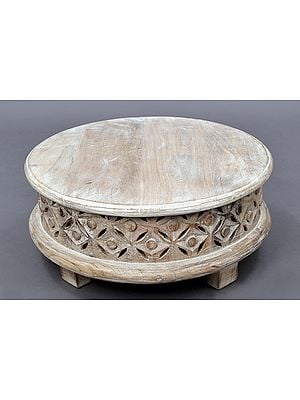 17" Small Wooden Lattice Chowki ( Pedestal ) | Wood Pedestal | Handmade | Made In India