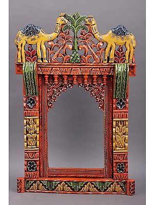 34" Large Hand Painted Camel Design Jharokha (Window) | Wood Jharokha | Handmade Art | Made In India