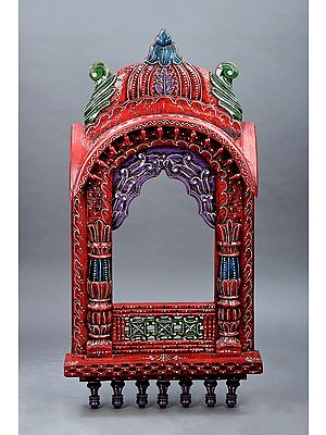 37" Large Hand Painted Temple Design Jharokha (Window) | Wood Jharokha | Handmade Art | Made In India