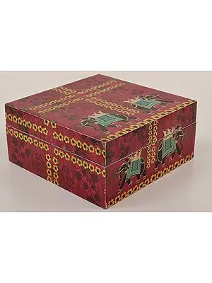 6" Elephant Print Decorated Boxes | Mango Wood | Handmade | Made In India