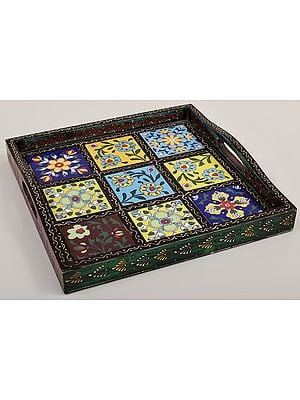 11" Decorative Colorful Floral Design Tray | Decorative Tray | Handmade Art | Made in India
