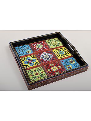 11" Decorative Colorful Floral Design Tray | Decorative Tray | Handmade Art | Made in India