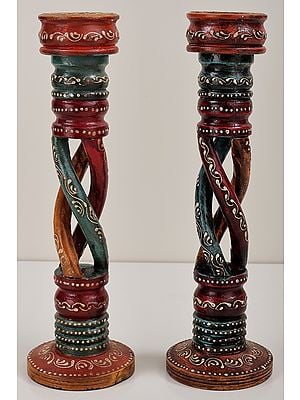 12" Decorative Colorful Candle Stand (Pair) | Handmade Art | Made in India