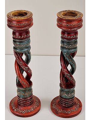9" Decorative Colorful Candle Stand | Decorative Candle Stand (Pair) | Handmade Art | Made In India