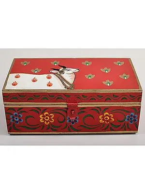 9" Hand Painted Cow on Wooden Box | Mango Wood | Handmade | Made In India