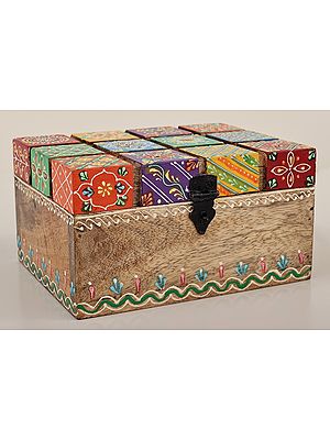 8" Hand Painted Colorful Decorative Wooden Box | Mango Wood | Handmade | Made In India