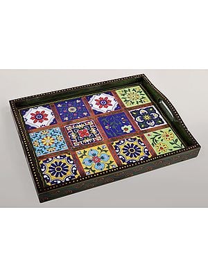 14" Decorative Colorful Floral Design Tray | Handmade Art | Made in India