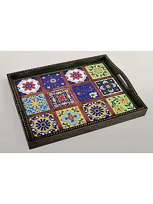 14" Decorative Colorful Floral Design Tray | Decorative Tray | Handmade Art | Made In India