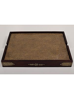 17" Designer Table Mat Set with Brass Carved Sheet Work | Decorative Tray | Handmade Art | Made In India