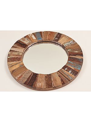 15" Round Reclaimed Wood Mirror | Handmade | Made In India
