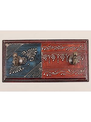 4" Decorative Wood Key Holder | Wooden Key Holder | 2 Hooks | Handmade Art | Made In India