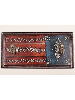 4" Decorative Wood Key Holder | Wooden Key Holder | 2 Hooks | Handmade Art | Made In India