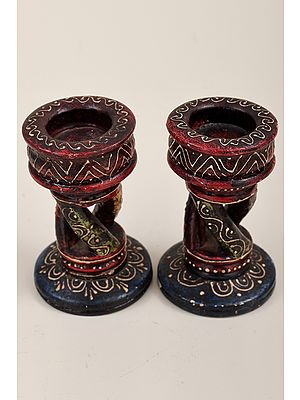 4" Small Decorative Colorful Candle Stand Pair | Handmade Art | Made in India