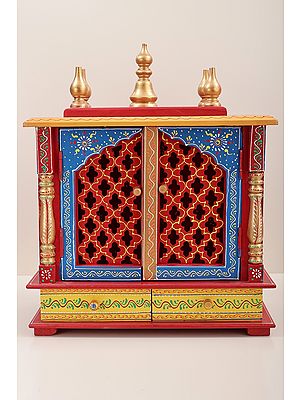 20" Colorful Wood Temple | Wooden Puja Temple | Handmade Art | Made In India