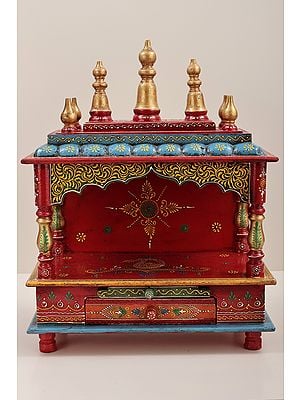 19" Hand painted Wood Temple | Wooden Puja Temple | Handmade Art | Made In India