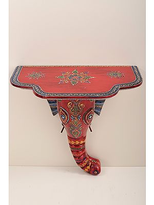 14" Wooden Elephant Head Wall Mount Bracket | Handmade Art | Made in India