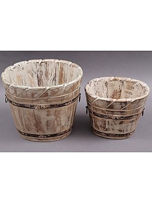 Set Of 2 Bucket Design Wooden Planters | Wooden Planters | Handmade | Made In India