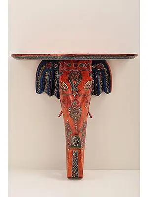 15"  Colorful Wooden Elephant Head Wall Mount Bracket |  Wooden Wall Mount Bracket | Handmade Art | Made In India