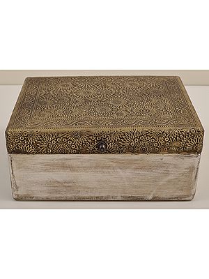 10" Set Of Two Wooden Boxes with Brass Carved Sheet Work | Wood with Brass Boxes | Handmade | Made In India