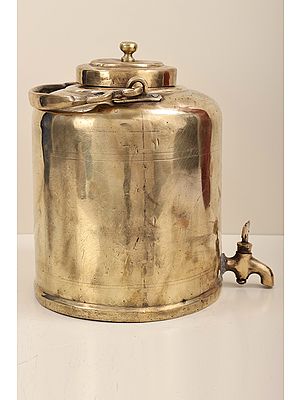 12" Brass Water Serving Container With Tab | Brass Water Container | Handmade | Made In India