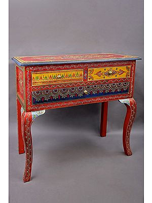 33" Wooden Side Table with Multi Drawer | Handmade Mango Wood Table | Made in India