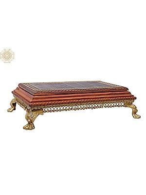 20" Wooden Pedestal with Brass Work and Ghungroos | Handmade Wooden Pedestal | Made in India