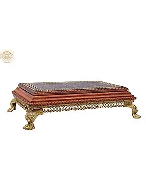 20" Wooden Pedestal with Brass Work and Ghungroos  | Wooden Pedestal | Handmade | Made In India