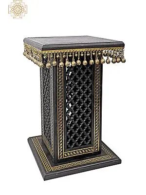 30" High Wooden Pedestal with Lattice, Brass Work and Ghungroos  | Wooden Pedestal | Handmade | Made In India